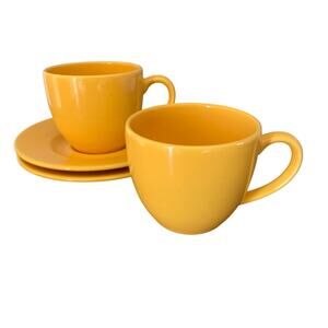 Waechtersbach Fun Factory Coffee Mug Yellow Saucer 2 Mugs Saucers Cappuccino